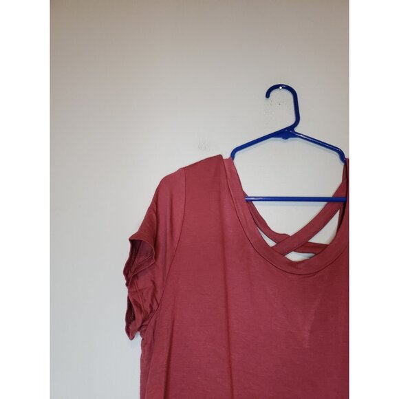 DB Sunday Womens L Top Strappy Pink Stretchy Pullover Strappy Cutout V Back NWT - Picture 3 of 6